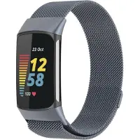 Strap-it Milanees Smartwatch bandje - Geschikt voor Fitbit Charge 5 Milanese band - space grey - Horlogeband / Polsband / Armband