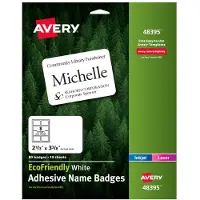 Avery EcoFriendly gerecyclede naamkaartjes 2-1/3" x 3-3/8" wit, verwijderbaar, 80 bedrukbare naamkaartjes (48395)