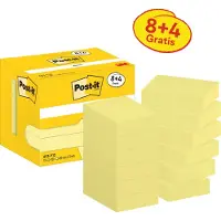 Post-It Zelfklevende memoblaadjes 653-Y12 38 x 51 mm 100 Vellen per blok Geel Pak van 12 (8+4 gratis)