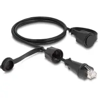 DeLOCK Network Cable RJ45 plug to RJ45 plug Cat.6 STP with protective cap outdoor IP68 dust- and waterproof black 1 m