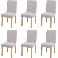 MCW Set van 6 eetkamerstoelen Keukenstoel Littau ~ textiel, crème-beige, lichtgekleurde poten