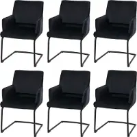 MCW Set van 6 sledestoelen -N60, eetkamerstoel keukenstoel stoel, stof/textiel Öko-Tex ~ antracietblauw