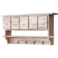 Mendler Garderobe -C49, wandkapstok, vintage met 5 laden 32x65x13cm ~ natuur