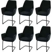 MCW Set van 6 sledestoelen -G67, eetkamerstoel keukenstoel, stof/textiel Oeko-Tex MVG ~ antracietblauw