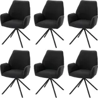Mendler Set van 6 eetkamerstoelen -G67, keukenstoel met armleuning, draaibare autostand, stof bouclé Oeko-Tex MVG ~ donkergrijs