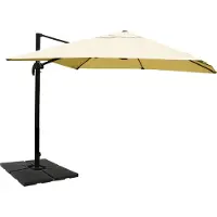 Mendler Zweefparasol -A96, 3x4m (Ø5m) polyester aluminium/staal 26kg ~ crème met standaard, draaibaar