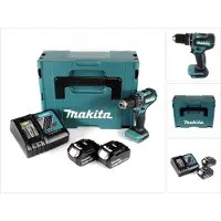 Makita Boormachine + slagboor, DHP 485 RGJ Accu klopboormachine 18V 50Nm + 2x accu 6,0Ah + snellader + Makpac (Oplaadbare batterij)