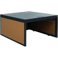 MCW Robotmaaier garage met deksel -L45, overkapping voor grasmaaier, WPC metaal 35x60x70cm ~ eiken look