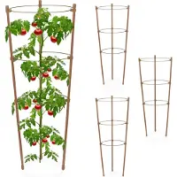 Relaxdays plantensteun - set van 4 - klimhulp - 45 cm - rankhulp tomaten - 3 ringen -bruin