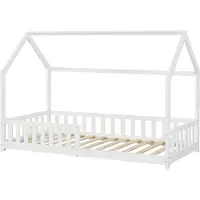 En.casa Kinderbed Ydre huisbed met matras en bedbodem 90x200 cm wit []