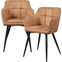 En.casa Eetkamerstoelen 'Birmingham', set van 2 met armleuningen, bekleed met bruin kunstleer