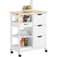 SoBuy FKW79-W Keukenwagen met wielen, serveerwagen met 2 verwijderbare plateaus en 1 dienblad, bijzettafel, rollende trolley voor keuken, woonkamer, wit