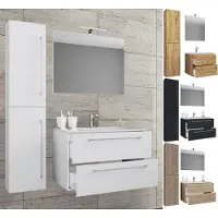 VCM 4 delige wastafel wastafel | wastafelmeubel breedte 80 cm | badkamermeubel set met lades draaideurspiegel | Badinos