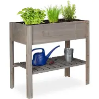 Relaxdays moestuinbak op poten - hout - 80 x 88 x 43,5 cm - buiten - kruidenbak - grijs