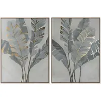 Home ESPRIT Tafereel - THUIS ESPRIT - Gouden Tropische Palmbomen - 90 x 120 cm - 2 eenheden - Hedendaagse muurdecoratie