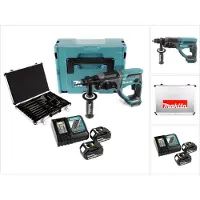 Makita DHR 202 RTJ 18 V snoerloze combihamer SDS-Plus in Makpac + 2x 5.0 Ah accu + DC18RC lader + D-42444 SDS-Plus boor- en beitelset 17-delig in aluminium koffer