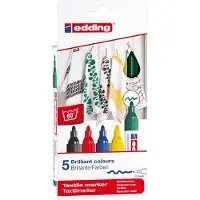 Edding 4500 textielmarker - zwart rood blauw groen geel - 5 st. - ronde punt 2-3 mm - permanente textielstiften voor het tekenen op textiel wasbesten