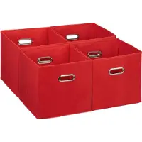 Relaxdays kastmand - set van 4 - opvouwbaar - 30x30x30 cm - 2 handgrepen - speelgoed - rood