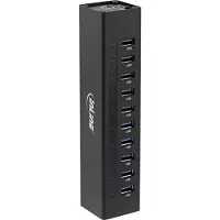 InLine USB hub met 10 poorten - USB3.0 - externe 12V voeding / zwart - 1 meter