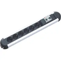 Bachmann PRIMO, stekkerdoos met 6 stopcontacten met aardingscontact en 1 aardlekschakelaar, aluminium, 2 meter