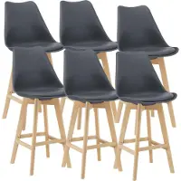 En.casa Barkruk set van 6 kunstleer en beuken 105x48x58 cm grijs