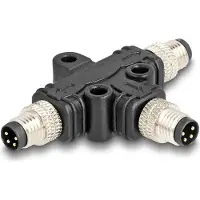 DeLOCK M8 T-stuk, A-gecodeerd, 4-polig, 1x mannelijke connector naar 2x mannelijke connectoren, parallellyntak
