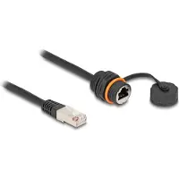 DeLOCK Cable RJ45 plug to RJ45 jack Cat.6A for built-in with M20 thread and protective cap IP68 dust and waterproof 25 cm black