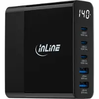 InLine USB lader | 3x USB-C PD + 2x USB-A QC | GaN | 140W | display | zwart