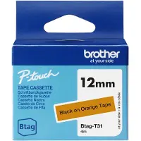 Brother BTAGT31, bedrukkingstape Btag BTAGT31, 12 mm, zwart op oranje