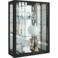 Hioshop Udina vitrinekast wandmontage met spiegel 2 glazen deuren zwart.