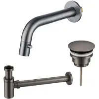 FortiFura Calvi Fonteinkraanset - inbouw - uitloop 18cm - inkortbaar - sifon - always open plug - Geborsteld Gunmetal PVD SW1108831/SW767295/SW769487