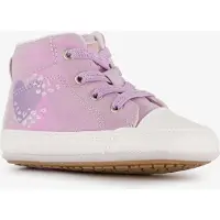 Groot leren babyschoenen paars met hartjes maat 19