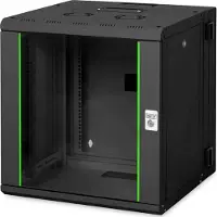 Digitus Unieke 19" 12U rack 600x600 wandgemonteerde netwerkkast, glazen deur, zwart, gesplitst, gemonteerd, 100 kg