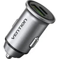 Vention Dual Port Autolader FFBH0 USB A C(18/20) Grijs, Auto-adapter, Grijs