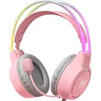 Onikuma X15PRO-Pink bedrade gamingkoptelefoon met RGB-verlichting, voor op het hoofd