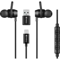 Sandberg USB-C/A In-Earset met Lijn-Mic (Bedraad, USB-C), Kantoorheadset, Zwart