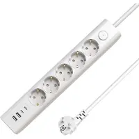 Microconnect MC-GRU00515WS-USB, 1,5 meter, voor binnengebruik, Type F, wit, VDE-gekeurd, RoHS-conform, CE-markering, 5 stopcontacten