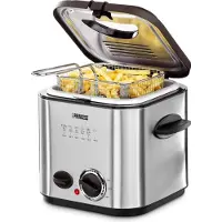 Princess Mini Friteuse en Fondue - 1.2 liter - Regelbare thermostaat - Geurfilter - Kijkvenster - Compact - 6 fonduevorken - Geschikt voor camping - 840W - 182611 - Geborsteld RVS