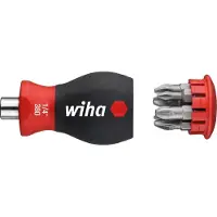 Wiha 380102 Schroevendraaier met bitmagazijn magnetisch Phillips, Pozidriv met 6 bits, Stubby, 1/4" - 33740