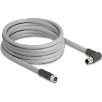 DeLOCK M12 Cable L-coded 5 pin male right angled to female straight PUR suitable for drag chains 5 m grey