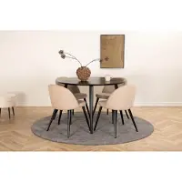 Ebuy24 DippØ115BLBL eethoek eetkamertafel zwart en 4 Velvet Stitches eetkamerstal beige.