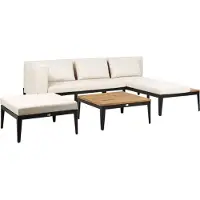 Beliani BRACCIANO - Loungeset 3-zits ottomaan - Lichtbeige - Acaciahout