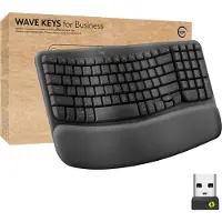 Logitech Wave Keys for Business - Ergonomisch Toetsenbord - RF-draadloos + Bluetooth - US international - QWERTY - grijs
