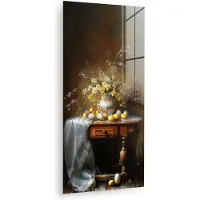 MuchoWow Glasschilderij 20x40 cm - Schilderij acrylglas - Paaseieren - Stilleven - Vaas - Foto op glas - Muurdecoratie woonkamer - Wanddecoratie slaapkamer - Schilderijen