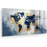 MuchoWow Glasschilderij 120x60 cm - Schilderij acrylglas - Wereldkaart - Blauw - Abstract - Foto op glas - Muurdecoratie woonkamer - Wanddecoratie slaapkamer - Schilderijen