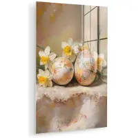 MuchoWow Glasschilderij 20x30 cm - Schilderij acrylglas - Bloemen - Eieren - Geschilderd - Foto op glas - Muurdecoratie woonkamer - Wanddecoratie slaapkamer - Schilderijen