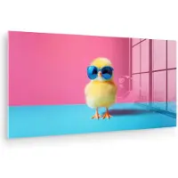 MuchoWow Glasschilderij 80x40 cm - Schilderij acrylglas - Kuiken - Zonnebril - Blauw - Foto op glas - Muurdecoratie woonkamer - Wanddecoratie slaapkamer - Schilderijen