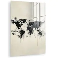 MuchoWow Glasschilderij 90x120 cm - Schilderij acrylglas - Wereldkaart - Zwart - Inkt - Foto op glas - Muurdecoratie woonkamer - Wanddecoratie slaapkamer - Schilderijen