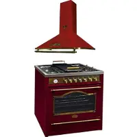 Kaiser - Fornuis - HGE 93555 RotEm+A 9315 RotEm - retro - elektrisch gasfornuis - 90 cm - incl afzuigkap - afzuigkap - 90 cm