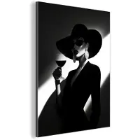 MuchoWow Aluminium schilderij 90x120 cm - Wanddecoratie metaal - Vrouw - Wijn - Chic - Metalen muurdecoratie woonkamer - Decoratie industrieel - Foto op dibond - Industriële accessoires slaapkamer